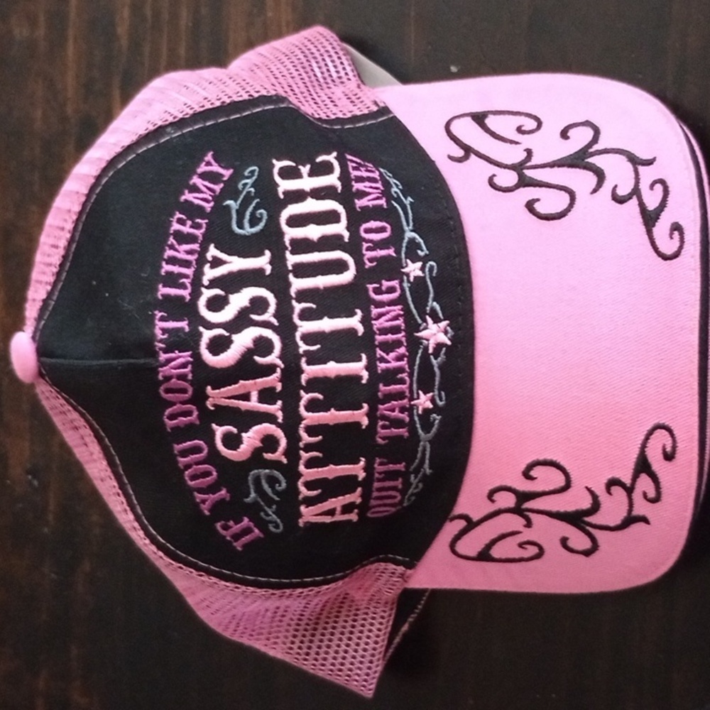 EUC- Sassy Country Pink & Black Embroidered Trucker Hat